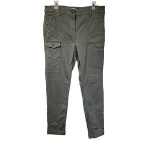 J Jill Olive Green Caraway Embroidered Mehndi Pocket Cargo Pants Boho Size 12